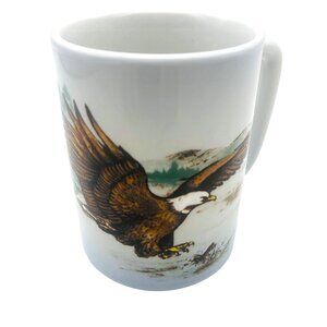 Vtg Otagiri Eagle Fishing Lake Tea Coffee Cup Mug Judy Matthews Japan Scenic